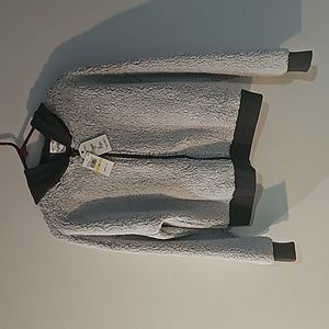 NWT Happy Rose Furry Zip Up Hoodie Light and Dark Gray Size M No Flaws!